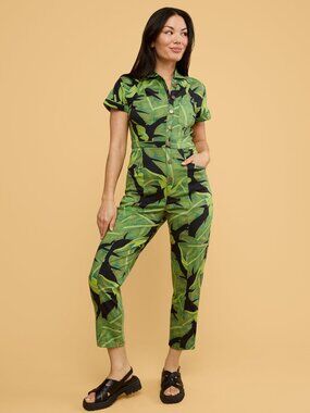 MIXED BY NASRIN Botanical Tropical Jumpsuit in Selva - Size XXXL